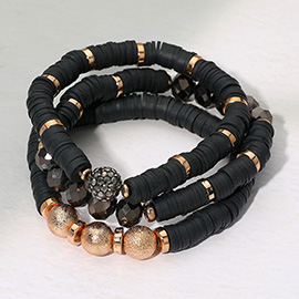 3PCS - Faceted Beads Heishi Beaded Stretch Multi Layered Bracelets