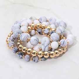 5PCS - Resin Metal Ball Beaded Stretch Multi Layered Bracelets