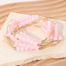 5PCS -Round Ball Curved Textured Bar Beaded Stretch Multi Layered Bracelets