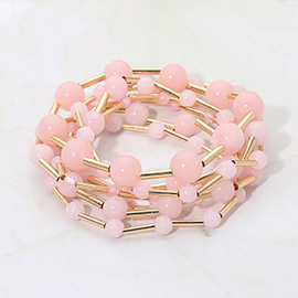 7PCS - Resin Ball Metal Bar Beaded Stretch Multi Layered Bracelets