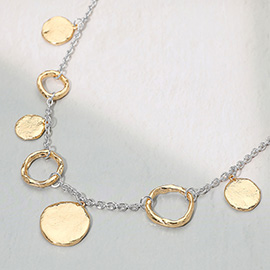 Hammered Metal Disc Charm Ring Link Necklace