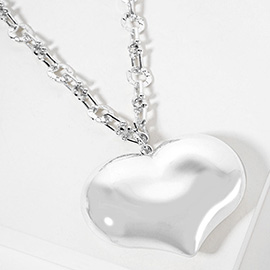 Gold Dipped Bold Puffy Heart Pendant Chunky Chain Necklace