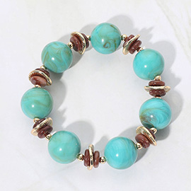 Abstract Marbled Resin Ball Beaded Stretch Bracelet