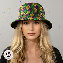 Mardi Gras Sequin Reversible Bucket Hat