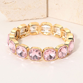 Square Cut Gem Beaded Stretch Evening Bracelet