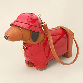 Faux Leather Raincoat Puppy Crossbody Bag