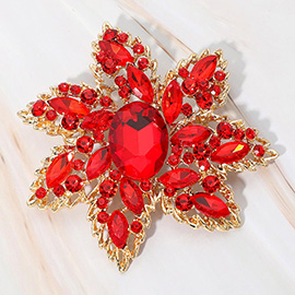 Oval Stone Center Rhinestone Studded Floral Statement Pin Brooch