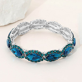 Faceted Marquise Cut Stone Beaded Stretch Evening Bracelet