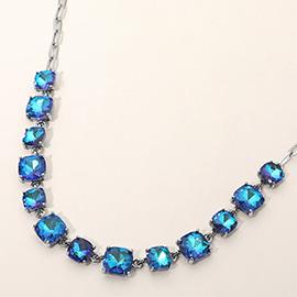 Cushion Square Stone Link Evening Necklace