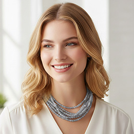 Marbled Resin Ball Beaded Multi Layered Statement Necklace