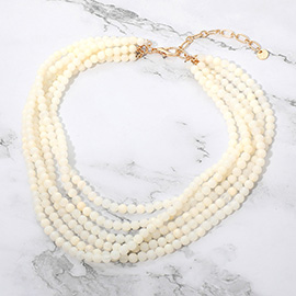 Marbled Resin Ball Beaded Multi Layered Statement Necklace