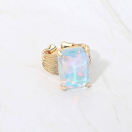 Emerald Cut Stone Adjustable Ring