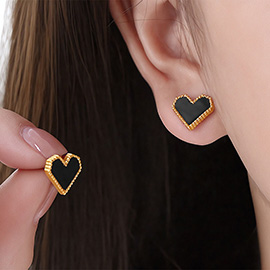 14K Gold Plated Heart Stud Earrings