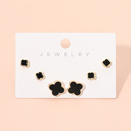 3Pairs - Quatrefoil Stud Earring Set