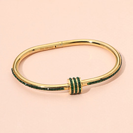 Stainless Steel CZ Stone Accent Hinged Bangle Bracelet