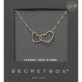 SECRET BOX_14K Gold Dipped Interlocking Open Heart Pendant Necklace