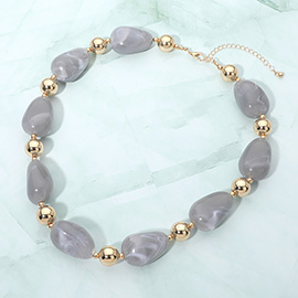 Chunky Resin Marbled Pebble Beaded Necklace