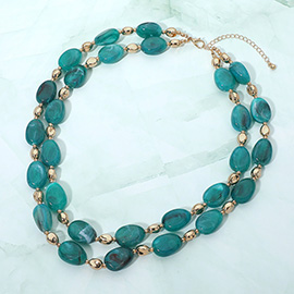 Chunky Resin Oval Marbled Pebble Beaded Layered Necklace