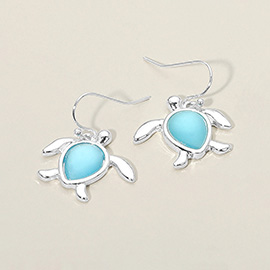 Sea Glass Sea Turtle Charm Drop Dangle Earrings