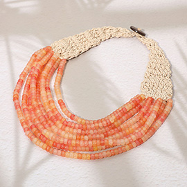 Woven Detail Multi Strand Beaded Collar Statement Necklace