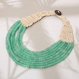 Woven Detail Multi Strand Beaded Collar Statement Necklace