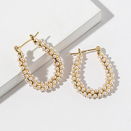Gold Dipped Pearl Teardrop Pin Catch Hoop Earrings
