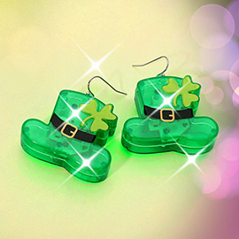Light Up St Patricks Day Leprechaun Hat Dangle Earrings
