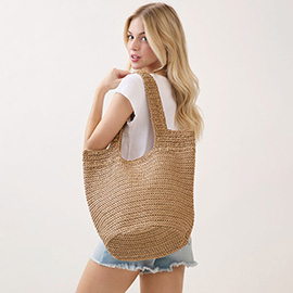 Round Bottom Handmade Strap Woven Straw Tote Bag