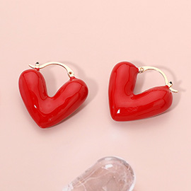 Puffy Resin Heart Pin Catch Hoop Earrings