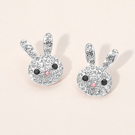 Rhinestone Paved Bunny Face Stud Earrings